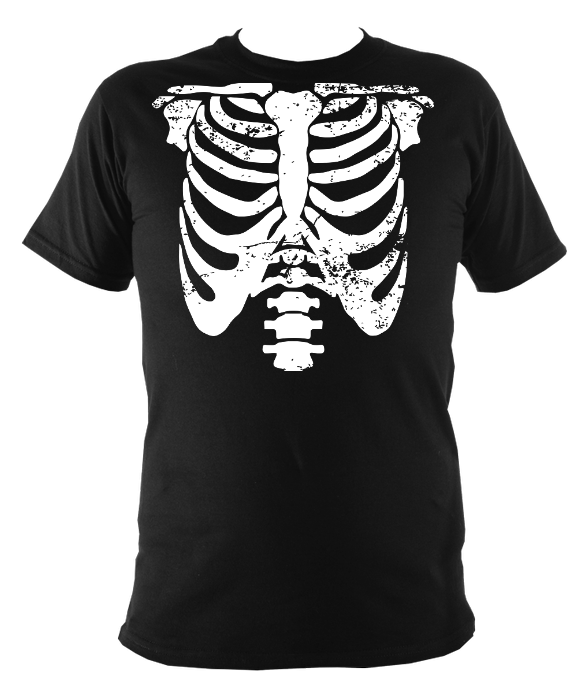 Black skeleton t-shirt, white ribs